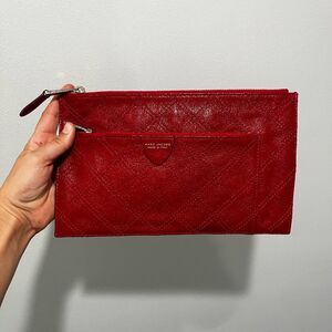 Marc Jacobs Made in Italy Red Leather Portfolio Clutch Zipper Clutch